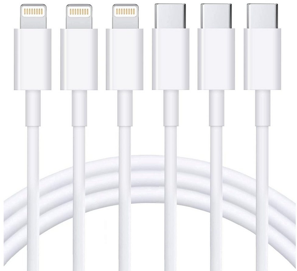 Futurea 3x Lightning Aufladekabel USB-C Ladekabel iPhone Ladekabel 1m Lightningkabel, Lightning, für Apple iPhone 8 9 10 X XR XS 11 12 13 14 Pro Max mini iPad Air