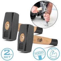 STAHLWERK Fäustel 2er Set 1000g Plattenhammer aus Carbon-Stahl Vorschlaghammer