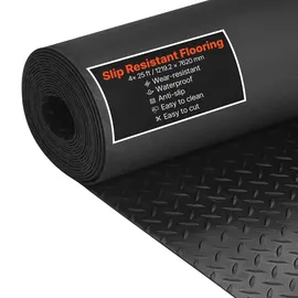 Vevor Gummimatte, 1219,2x7620 mm Garagenbodenmatte, 3 mm dicke Gummiläufer, Bodenschutzmatte, Antirutschmatte, Noppenmatte, leicht zu reinigen, für Lager, Fitnessstudios, Anhänger, Schwarz