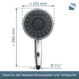 Schütte Handbrause SCHÜTTE "Wasserfall", grau (chromfarben), B:15cm H:29cm T:5cm, Duschköpfe, Handbrause, mit 5 Strahlarten, chwallauslauf, Brausekopf mit Wasserstopp-Funktion