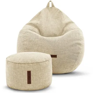 Green Bean Sitzsack Home-Linen (Indoor Riesensitzsack und Pouf mit EPS-Perlen Füllung, Kuschelig Weich Waschbar), Drinnen Stoff Bodenkissen Liegekissen Sitzkissen Lounge beige