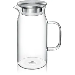 Wilmax Borosilikat Glas Krug mit Edelstahl-Deckel, 1000ml