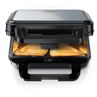 Arendo Sandwichmaker Sandwich Maker, Temperaturkontrolle, Cool Touch Griffe, Anti-Rutsch-, 900 W, Füße, Antihaftbeschichtung, Kabelaufwicklung, BPA-frei silberfarben|schwarz