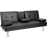 Mendler Schlafcouch Kunstleder 3-Sitzer Schwarz
