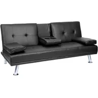 Mendler Schlafcouch Kunstleder 3-Sitzer Schwarz