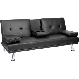 Mendler Schlafcouch Kunstleder 3-Sitzer Schwarz