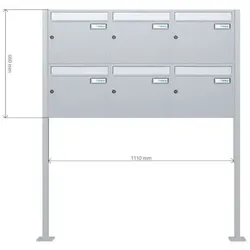 A-01 6er Freistehende Edelstahl V2A Briefkastenanlage mit Fussplatte