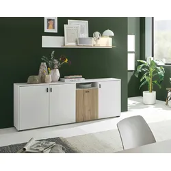 Furn.Design Sideboard in weiß matt und Evoke Eiche Wohn- und Esszimmer Kommode 200 cm Merced