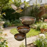 Regenfänger Gartenstecker, Handgefertigt Vintage Vogeltränke Metall Rostige Bienentränke Winterfest Insektentränke Draußen Gartendeko Gartenfiguren & Gartenstatuen