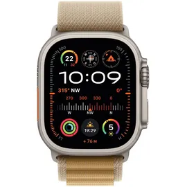 Apple Watch Ultra 2 GPS + Cellular 49 mm Titangehäuse natur, Alpine Loop Armband mandel S