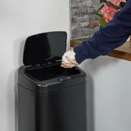 Relaxdays Mülleimer mit Sensor, 50l, elektrischer Deckel, Müllbeutelhalter, Küchenmülleimer, Abfalleimer schwarz