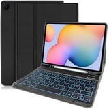 YUEJIDZ Hülle mit Tastatur für Tab S6 Lite 2024,Schutzhülle mit kabellos Abnehmbarer Beleuchteter Tastatur (Deutsches QWERTZ) für Samsung Galaxy Tab S6 Lite 10.4" 2024/2022/ 2020,Schwarz