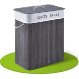 Juskys Bambus Wäschekorb Curly 100 Liter mit Deckel & Grau