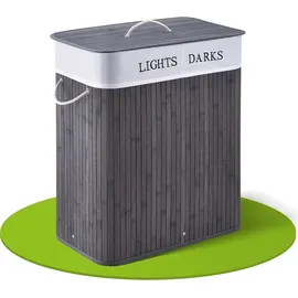 Juskys Bambus Wäschekorb Curly 100 Liter mit Deckel & Grau