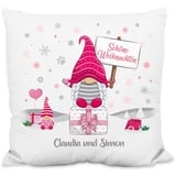 True Statements Weihnachtskissen personalisiert „Schöne Weihnachten“ - mit Wichtel-Motiv (rosa) - 40x40cm, inkl. Kissen-Füllung - Zierkissen Geschenk Weihnachten (Strukturiertes Kissen)