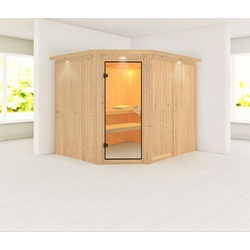 Karibu Sauna Malin-Ohne Ofen-Inkl. Dachkranz inkl. 8-teiligem gratis Zubehörpaket (Gesamtwert 191,92€)