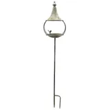 finehomegarden Vogeltränke Futterplatz Vogelbad Metall grau ArtFerro 22x19cm H143cm, Gartenstecker Futterstadion Garten Deko / Paket beige