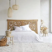 Tikamoon Kopfteil für Bett Bettkopfteil Doppelbett eckig 210 200 Teak Massiv Massivholz