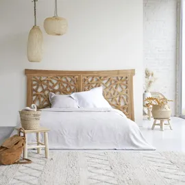 Tikamoon Kopfteil für Bett Bettkopfteil Doppelbett eckig 210 200 Teak Massiv Massivholz
