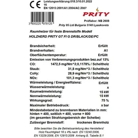 PRITY 95 Ltd. Prity GT FS S - Eek A Küchenofen Holzherd Stahlbackofen, Stahlkochplatte, 15 Kw