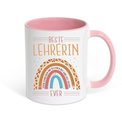 Youth Designz Tasse Beste Lehrerin Ever Kaffeetasse Geschenk mit Süßem Spruch, Keramik, mit Liebem Spruch rosa