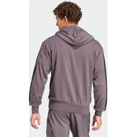 adidas Herren Kapuzensweat Essentials 3-Streifen French Terry, Größe L in Grau GRESTR/BLACK