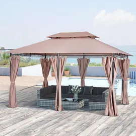 Outsunny Pavillon 3 x 4 m inkl. 6 Seitenteile Khaki