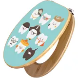 Banjado Design WC Sitz Bambus Toilettendeckel Toilettensitz Bambus Holz Klodeckel WC-Sitz Universal Scharnieren Motiv Neun Zähne