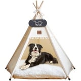 Mooipet Tipi Zelt für Haustiere mit doppelseitigem Kissen Haustierzelt für Hunde/Katzen Haustierhütte Abnehmbar und Waschbar Hundehaus für Meerschweinchen Kaninchen Hamster Kätzchen 50x50x60cm