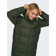 Only Steppmantel "ONLMONTANA LONG PUFFER JACKET NOOS OTW", Damen, Gr. XS, grün (forest night), Steppware, Obermaterial: 100% Polyester, leicht glänzend, unifarben, regular fit ca. Mitte Wade, Mäntel Steppmantel