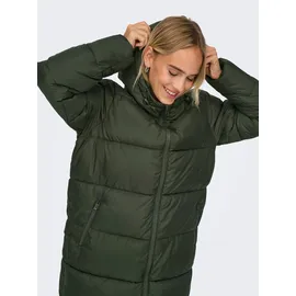 Only Steppmantel "ONLMONTANA LONG PUFFER JACKET NOOS OTW", Damen, Gr. XS, grün (forest night), Steppware, Obermaterial: 100% Polyester, leicht glänzend, unifarben, regular fit ca. Mitte Wade, Mäntel Steppmantel