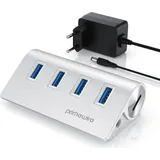 Primewire - USB 3.2 Gen2 Hub aktiv inkl. Netzteil - 4 Port Hub/Verteiler – für Notebook, Laptop, PC, kompatibel mit iMac, MacBook (Air, Pro, Mini)