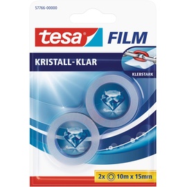 Tesa tesafilm Kristall-Klar 57766 Klebeband Transparent Blister, 15mm/10m, 2 Stück (57766-00000)