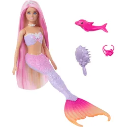 Barbie Malibu“ Meerjungfrau-Puppe mit Farbwechseleffekt, Delfin und Accessoires