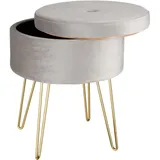 Tectake tectake® Sitzhocker Ava gepolstert in Samtoptik 300kg mit Stauraum, rund, 37.5x44.5x37.5 cm
