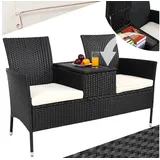 Casaria Gartenbank, Sitzbank inkl. Auflagen Polyrattan 320kg Belastbar Tisch Garten schwarz