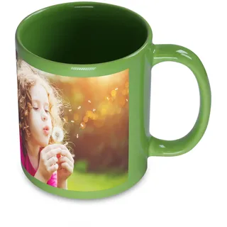 Fototasse selbst gestalten mit eigenem Motiv oder Foto - Grüne Tasse personalisierbar mit Foto oder Text - Fototasse, Keramiktasse, Motivtasse