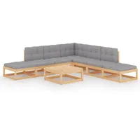 vidaXL Garten-Lounge-Set 8-tlg. Kiefer Massivholz beige/grau