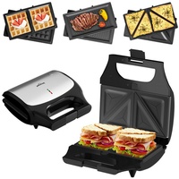 HOMELUX 3-in-1-Sandwichmaker 750 W, Waffeln, Paninitoaster, Grillplatten, abnehmbar, 800,00 W schwarz|silberfarben