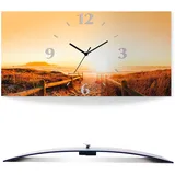 ARTland Wanddeko Wanduhr ohne Tickgeräusche Alu Quarzuhr 50x25 cm Rechteckig Lautlos Sonnenuntergang Strand Meer Natur Urlaub Maritim S7LC