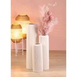 Casablanca by Gilde Vase Fjord Keramik weiß matt mit Rillenstruktur H. 58 cm