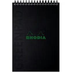 Rhodia 5x Greenpad, Block A5+ mit Doppelspirale aus flexiblem recycelbarem Recyclingkarton 350 g/m2, 80 Bl, Recyclingpapier 90 g/m2 - Schwarz 119929C