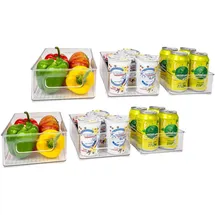 Intirilife 6-teiliges Kühlschrank Boxen Set Durchsichtige Vorratsschrank Organizer - 24.8 x 14.1 x 6.5 / 25.6 x 15 x 8.7 / 26.8 x 16.3 x 8.7 cm Küchenzubehör