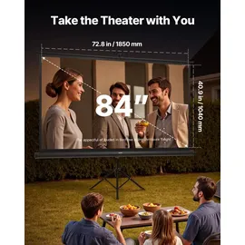 Vevor Projektionsleinwand Stativleinwand (84 Zoll) mit 160° Weitwinkel, Beamerleinwand für Projektor innen & außen 16:9 4K HD, tragbare Filmleinwand mit Tragetasche für Heimkino Präsentation