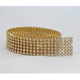 Hotfix Crystal/Gold Mesh Strassband SS8 Borte zum aufbügeln, Strasssteine, Breite wählbar, Mind. 1,15m lang 6reihig / 20mm x 1150mm