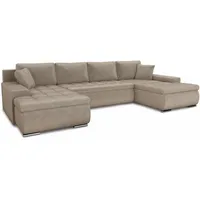 Wohnlandschaft mit Schlaffunktion Faris U-Form - Couch, Schlafsofa mit Bettkasten, Couchgranitur mit Bettfunktion, Big Sofa, Bettsofa (Beige (Paros 02))