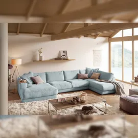 KAWOLA Wohnlandschaft U-Form Madeline Cord Longchair links hellblau