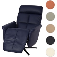 Relaxsessel HWC-L10, Design Fernsehsessel TV-Sessel Liegesessel, Liegefunktion drehbar, Voll-Leder ~ blau