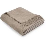 Decke Classic 140x200 cm braun  mit Fransen, 100% Merino Wolle