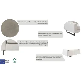 PLACES OF STYLE Ecksofa »Pinto, XXL, 250/290 cm, langer Schenkel, Ottomane«, Cord, Chenille, Lederoptik, mit Keder, Metallfüße, Wellenunterfederung grau